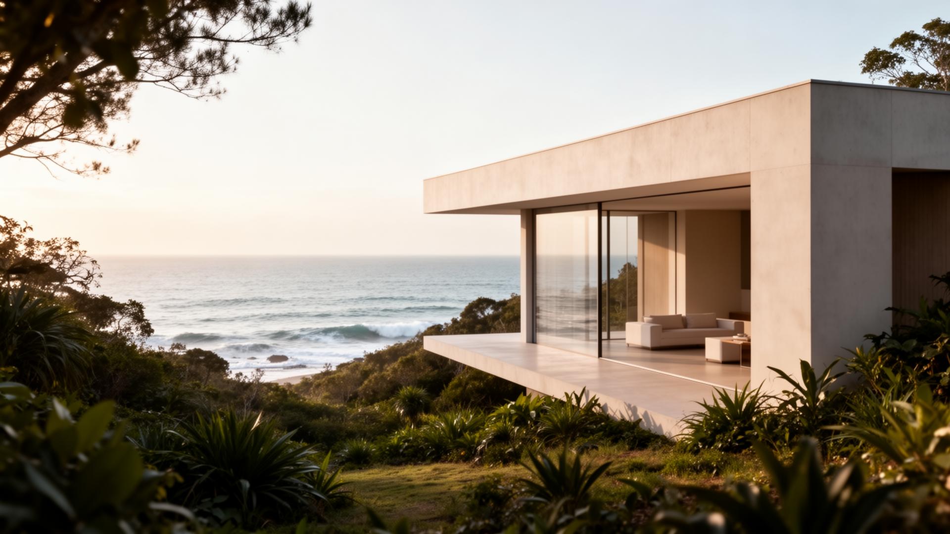 Casa costeira minimalista integrada à natureza
